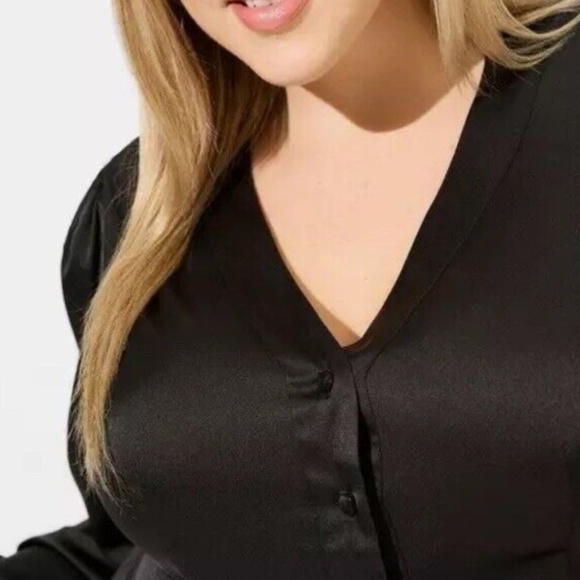 Torrid Peplum Satin Button Front Long Sleeve Top - Picture 3 of 5